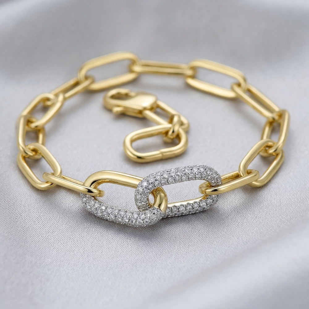 14KW/Y DIAMOND PAVE PAPER CLIP BRACELET