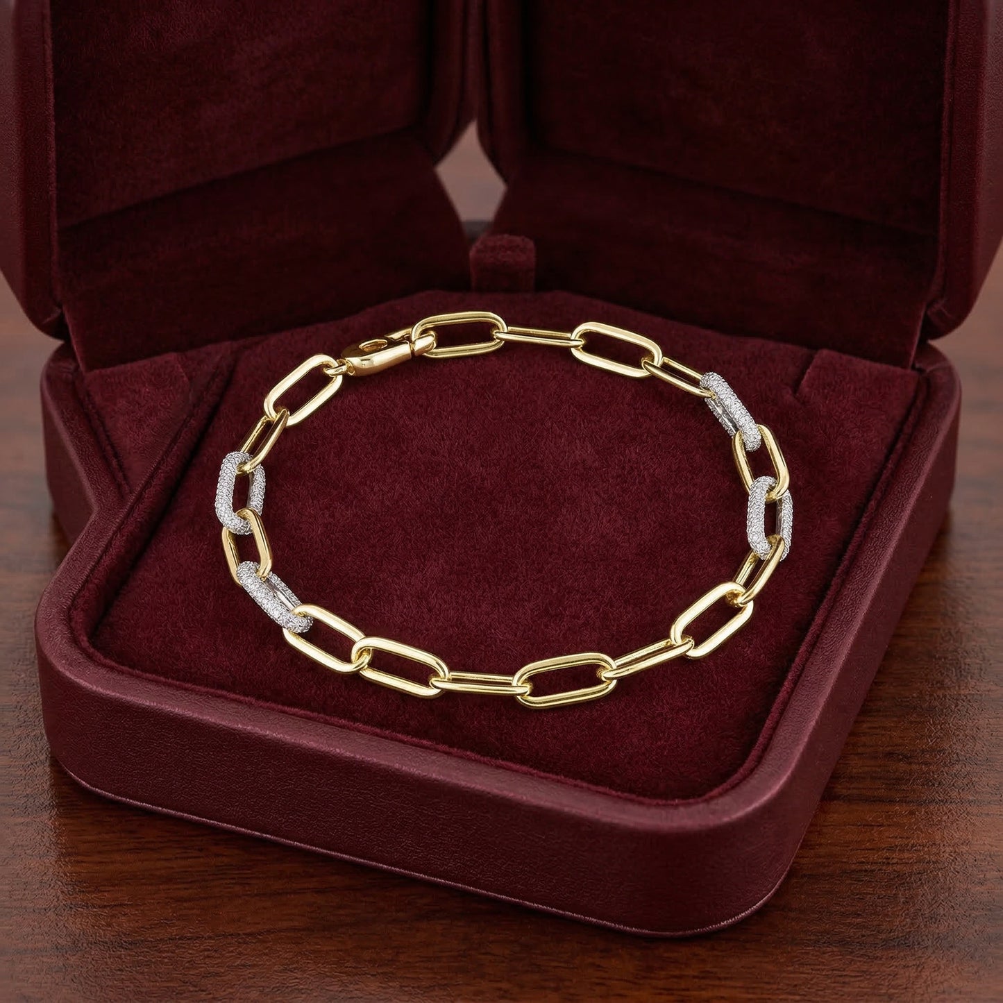 14KW/Y DIAMOND PAVE PAPER CLIP BRACELET