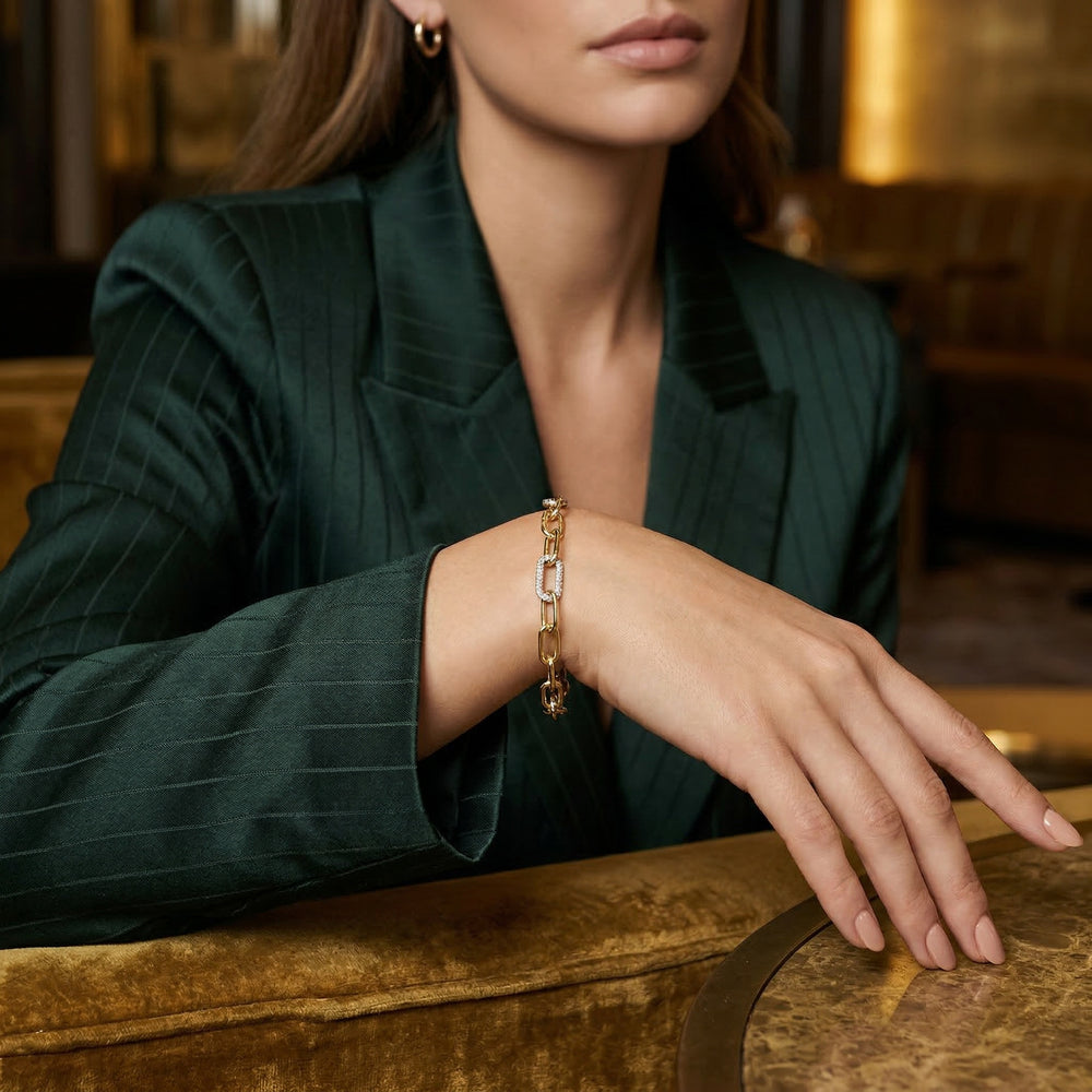 14KW/Y DIAMOND PAVE PAPER CLIP BRACELET