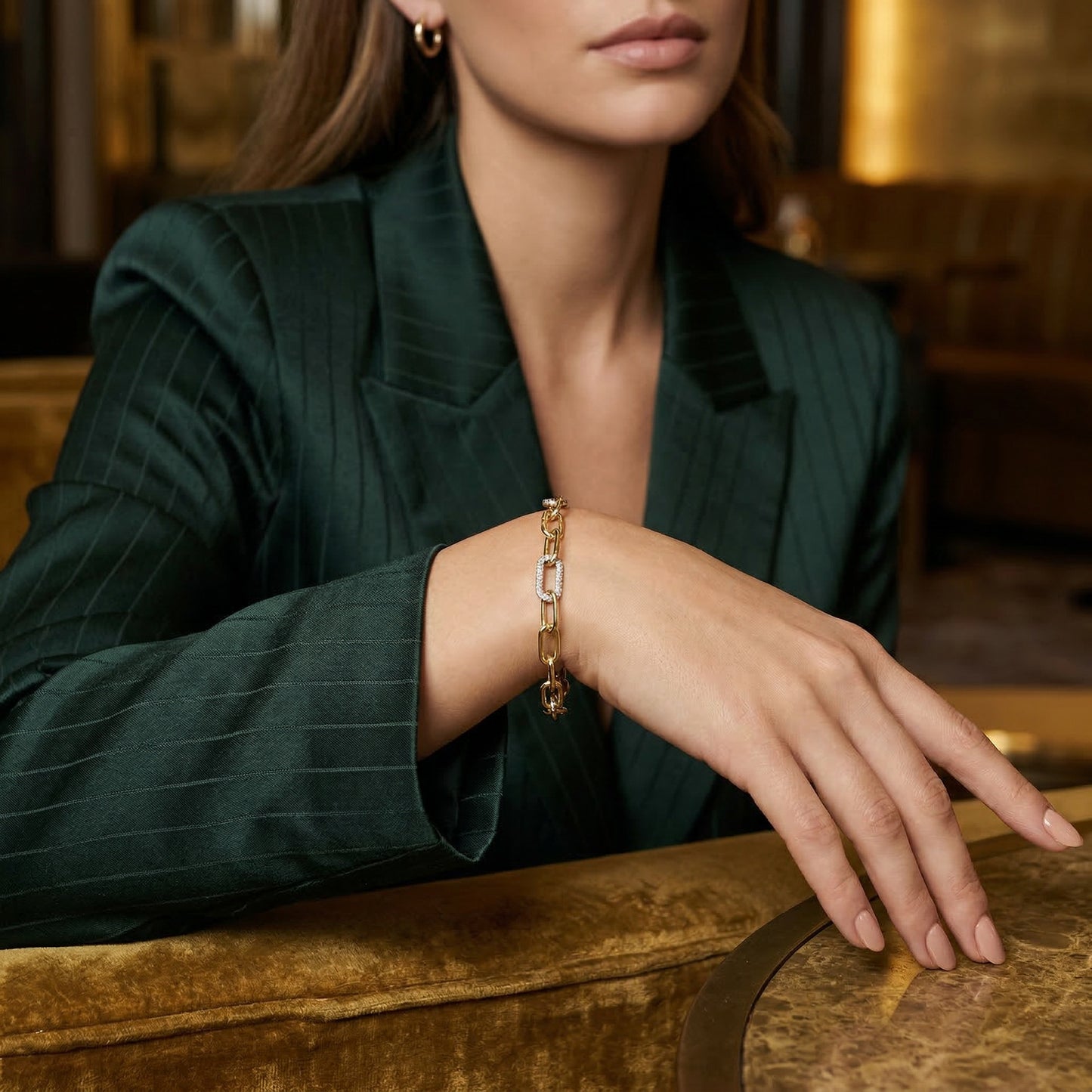 14KW/Y DIAMOND PAVE PAPER CLIP BRACELET
