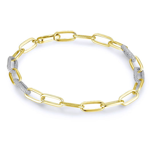 14KW/Y DIAMOND PAVE PAPER CLIP BRACELET