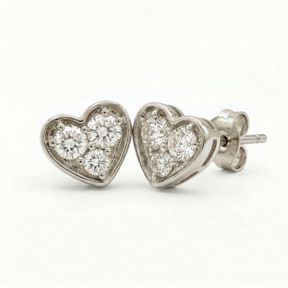 14KW DIAMOND STUD HEART EARRING