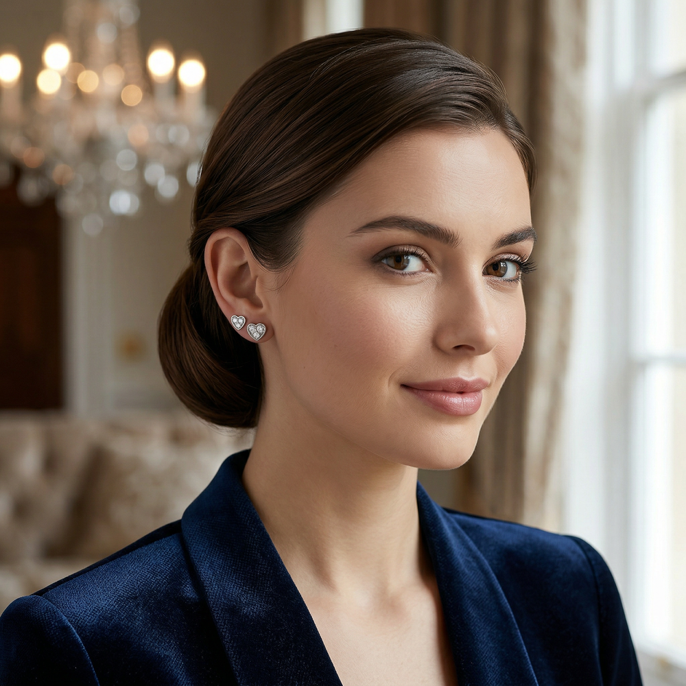 14KW DIAMOND STUD HEART EARRING