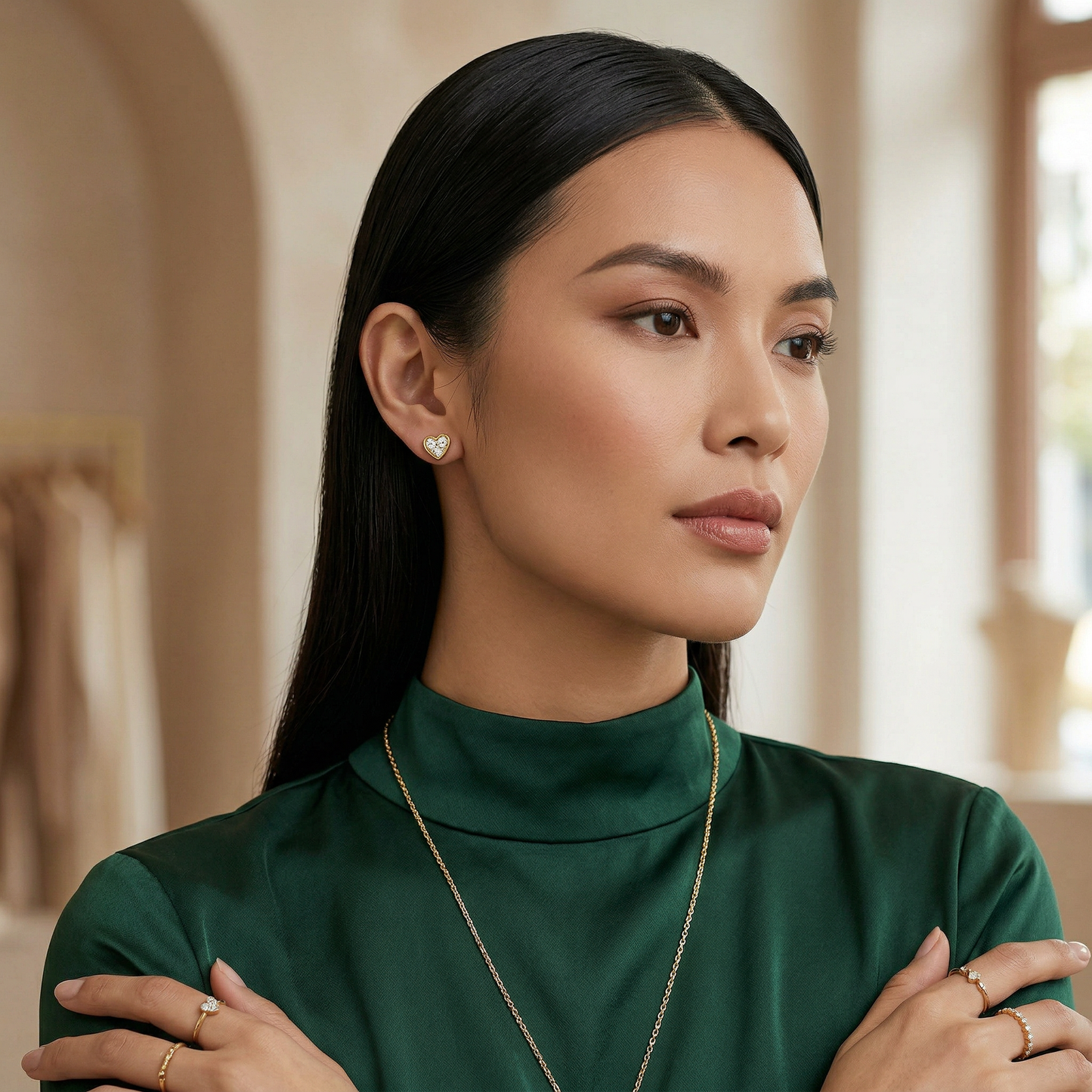 14KY DIAMOND STUD HEART EARRING