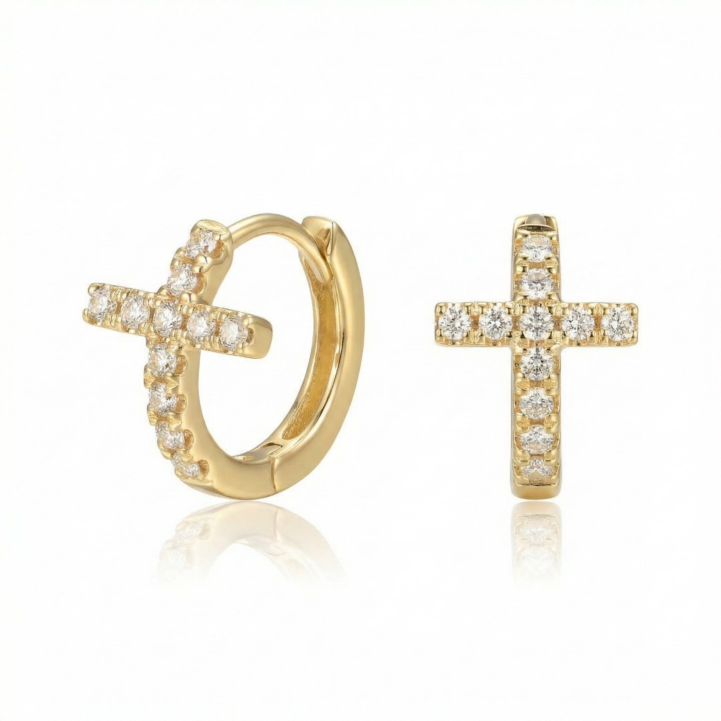 14KYG DIAMOND CROSS HUGGIE EARS