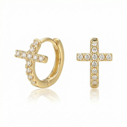 14KYG DIAMOND CROSS HUGGIE EARS