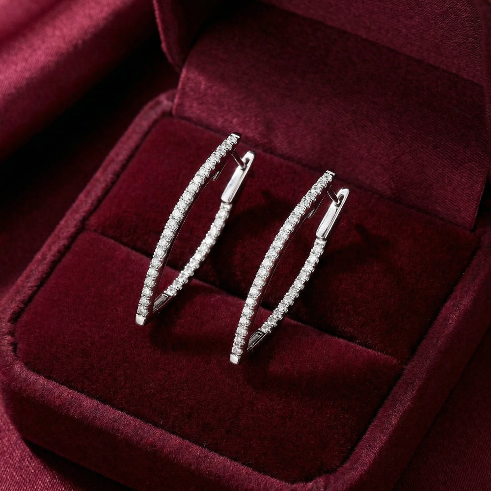 14KWG DIAMOND  MARQUIS HOOP EARS