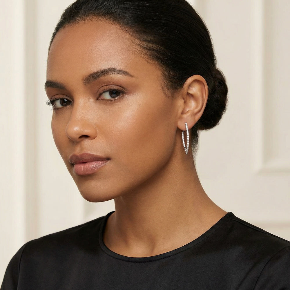 14KWG DIAMOND  MARQUIS HOOP EARS