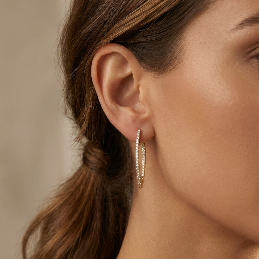 14KYG DIAMOND  MARQUIS HOOP EARRING