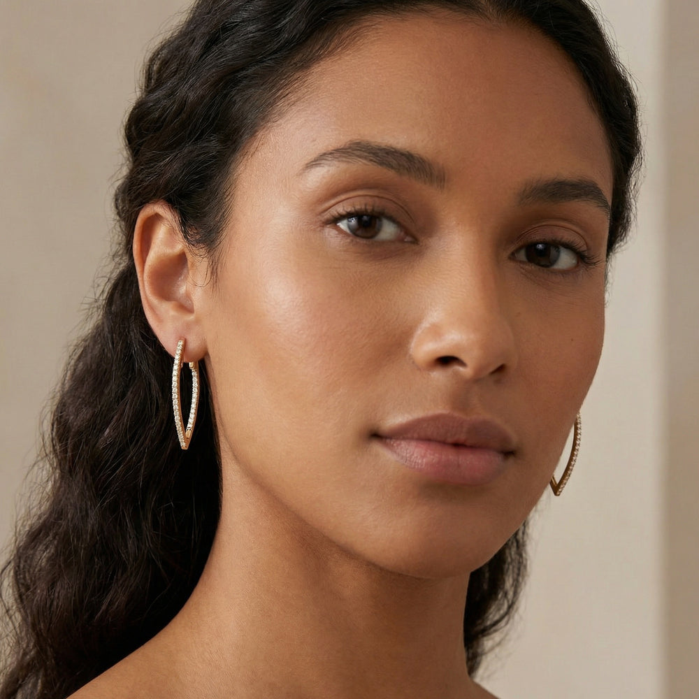 14KYG DIAMOND  MARQUIS HOOP EARRING