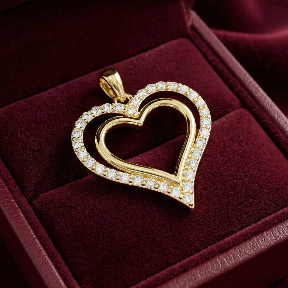 14KY DIAMOND BOARDER HEART PENDANT