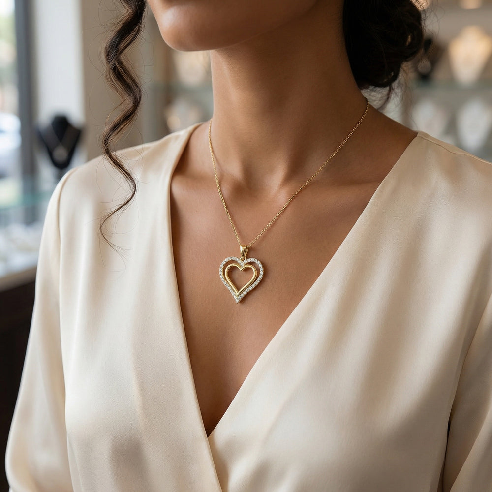 14KY DIAMOND BOARDER HEART PENDANT