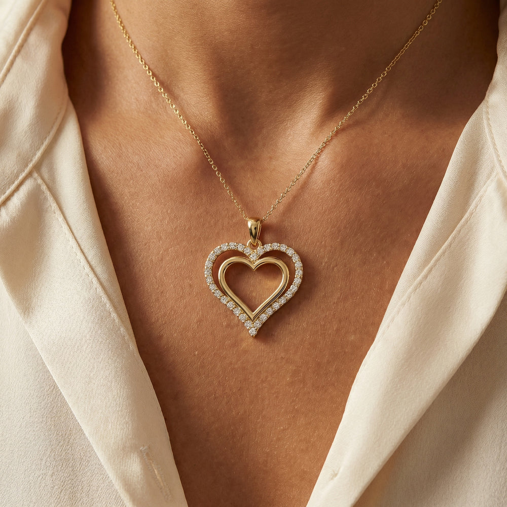 14KY DIAMOND BOARDER HEART PENDANT