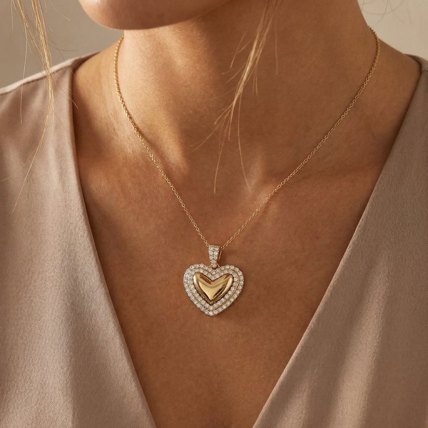 14KY DIAMOND 2 ROW HEART PENDANT