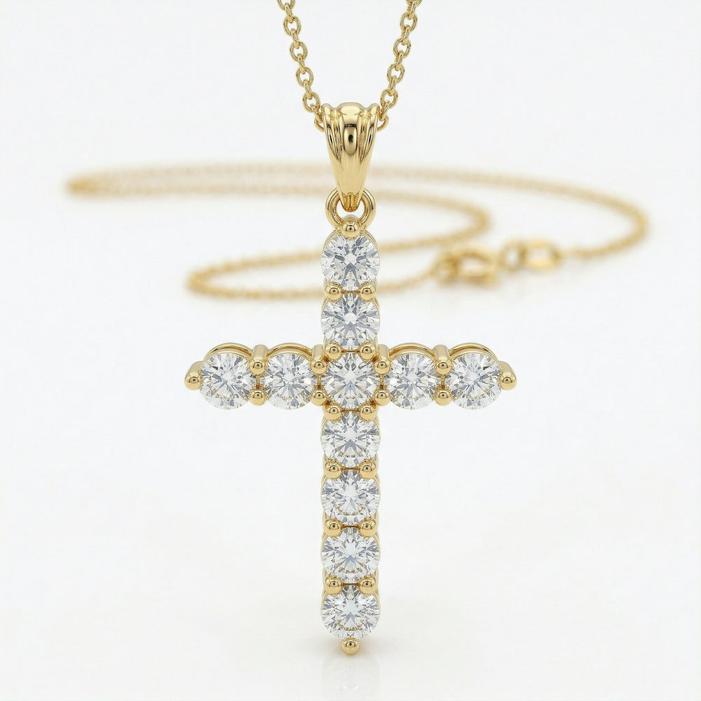 14KY DIAMOND SHARED PRONG CROSS NECKLACE