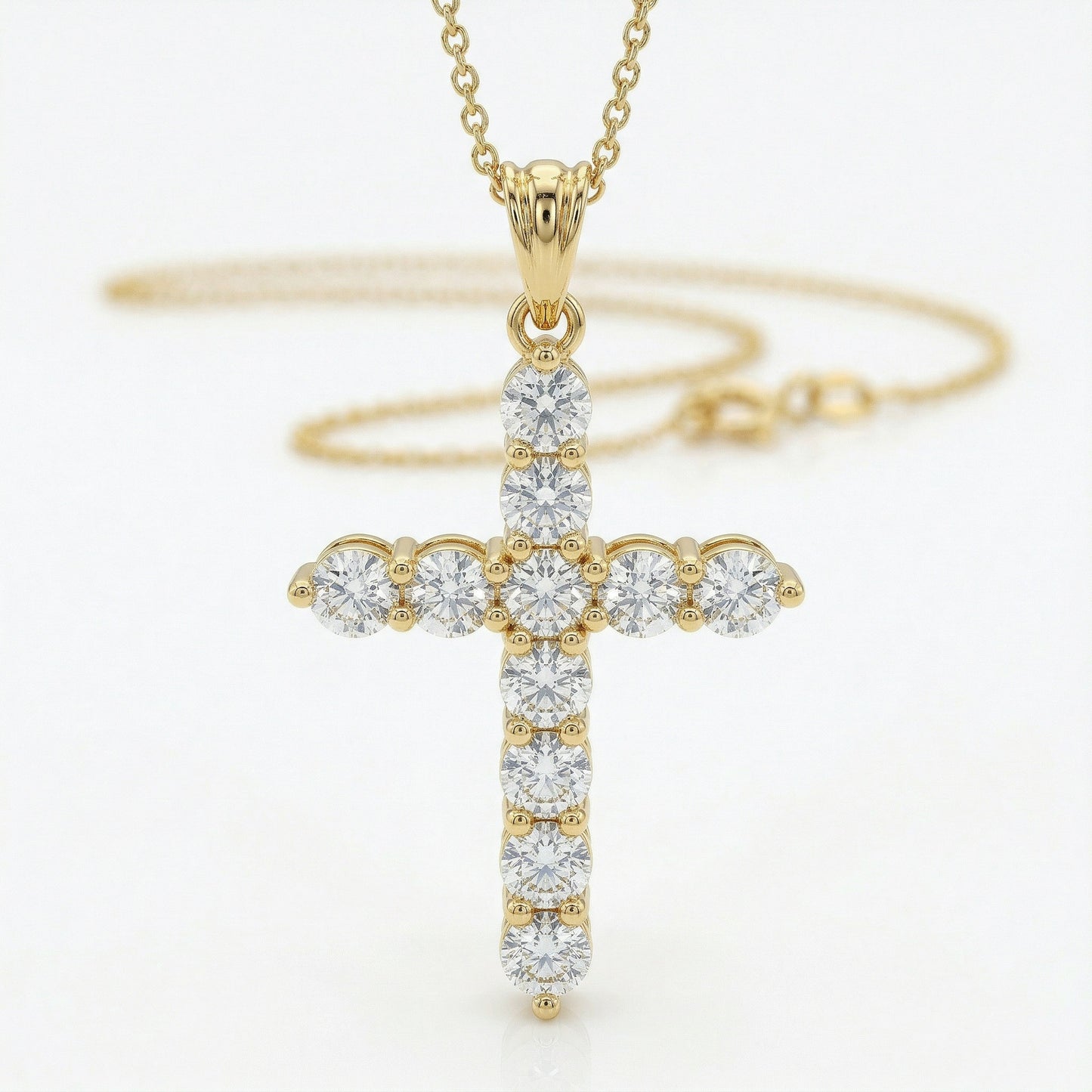 14KY DIAMOND SHARED PRONG CROSS NECKLACE