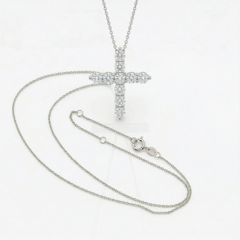 14KW DIAMOND SHARED PRONG CROSS NECKLACE