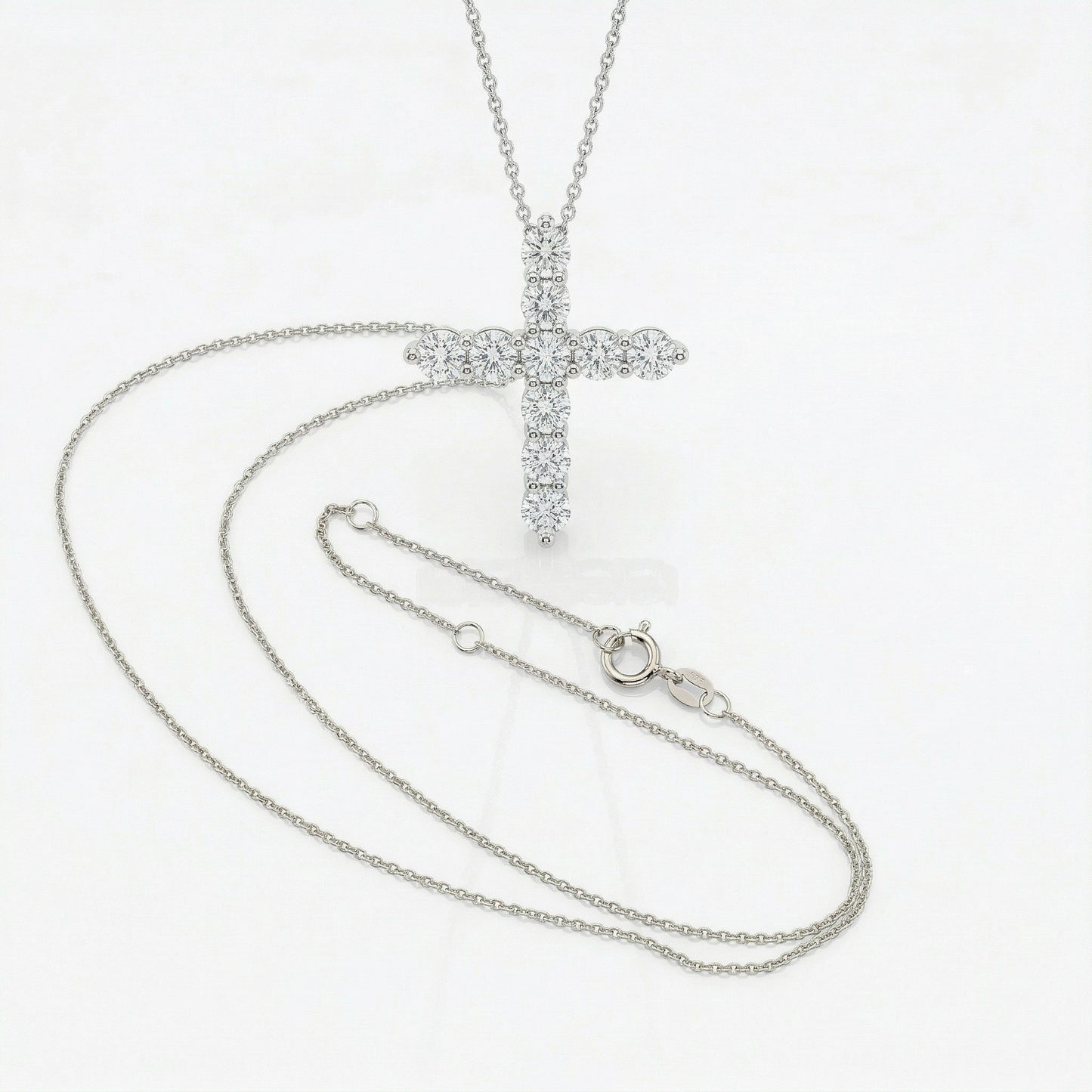 14KW DIAMOND SHARED PRONG CROSS NECKLACE