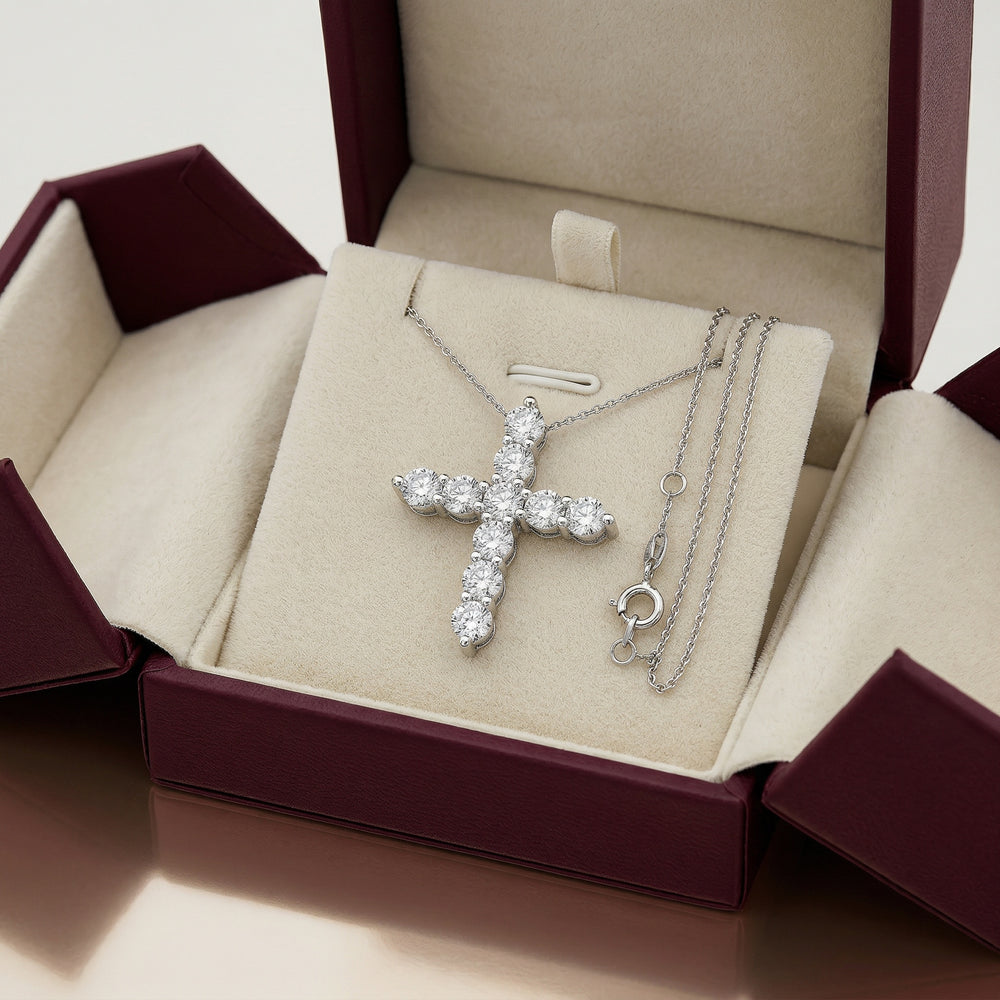 14KW DIAMOND SHARED PRONG CROSS NECKLACE