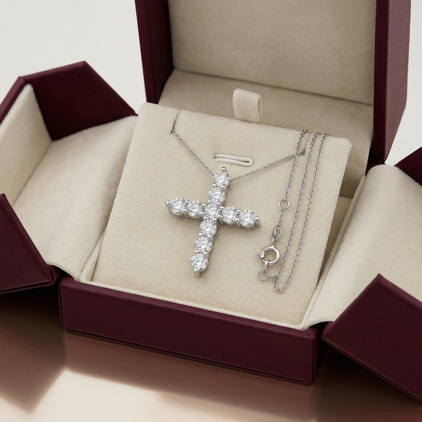 14KW DIAMOND SHARED PRONG CROSS NECKLACE