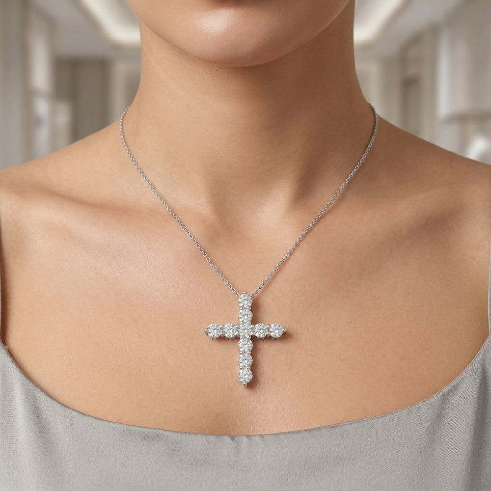 14KW DIAMOND SHARED PRONG CROSS NECKLACE