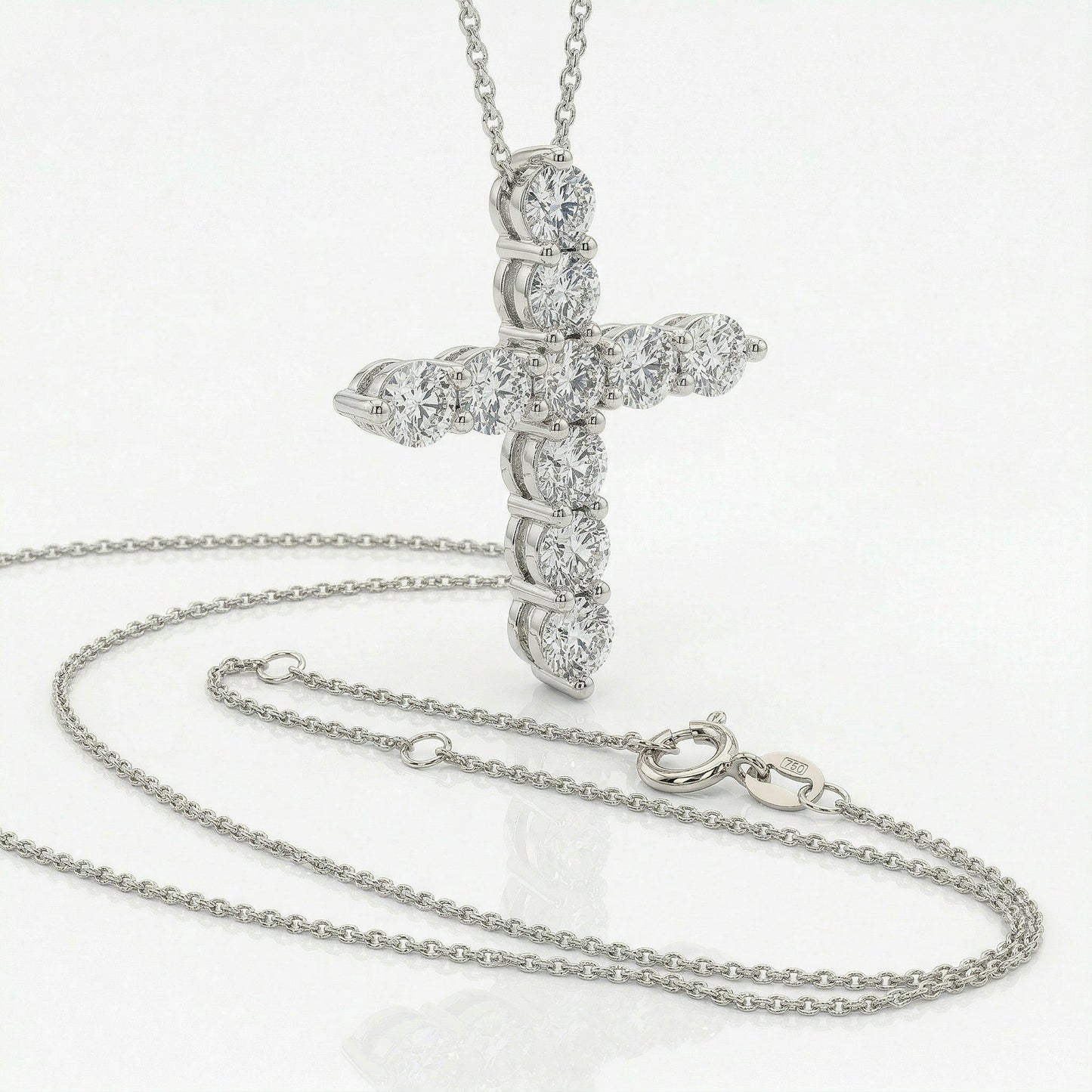 14KW DIAMOND SHARED PRONG CROSS NECKLACE
