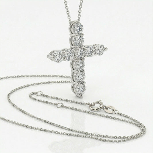 14KW DIAMOND SHARED PRONG CROSS NECKLACE