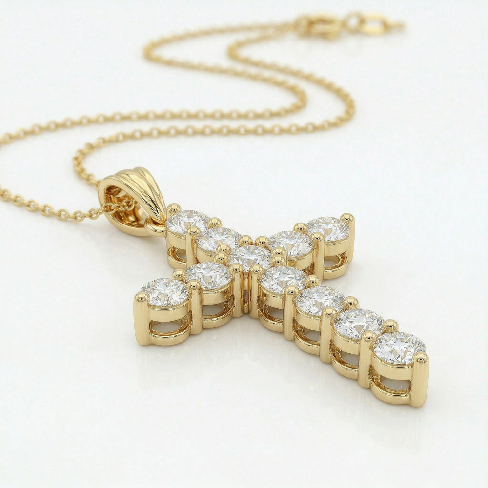 14KY DIAMOND SHARED PRONG CROSS NECKLACE
