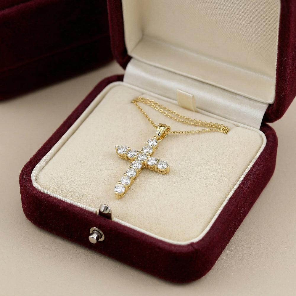 14KY DIAMOND SHARED PRONG CROSS NECKLACE