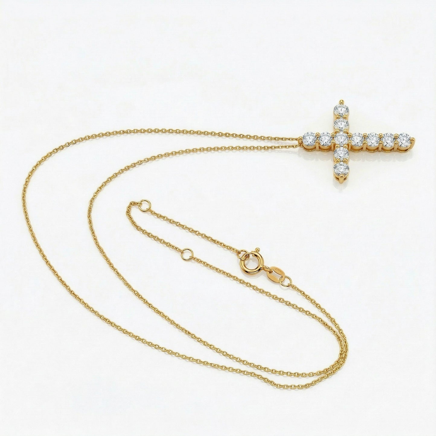 14KY DIAMOND SHARED PRONG CROSS NECKLACE