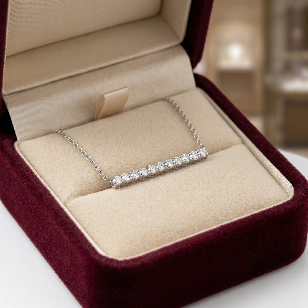 14KW DIAMOND PRONG SET BAR NECK