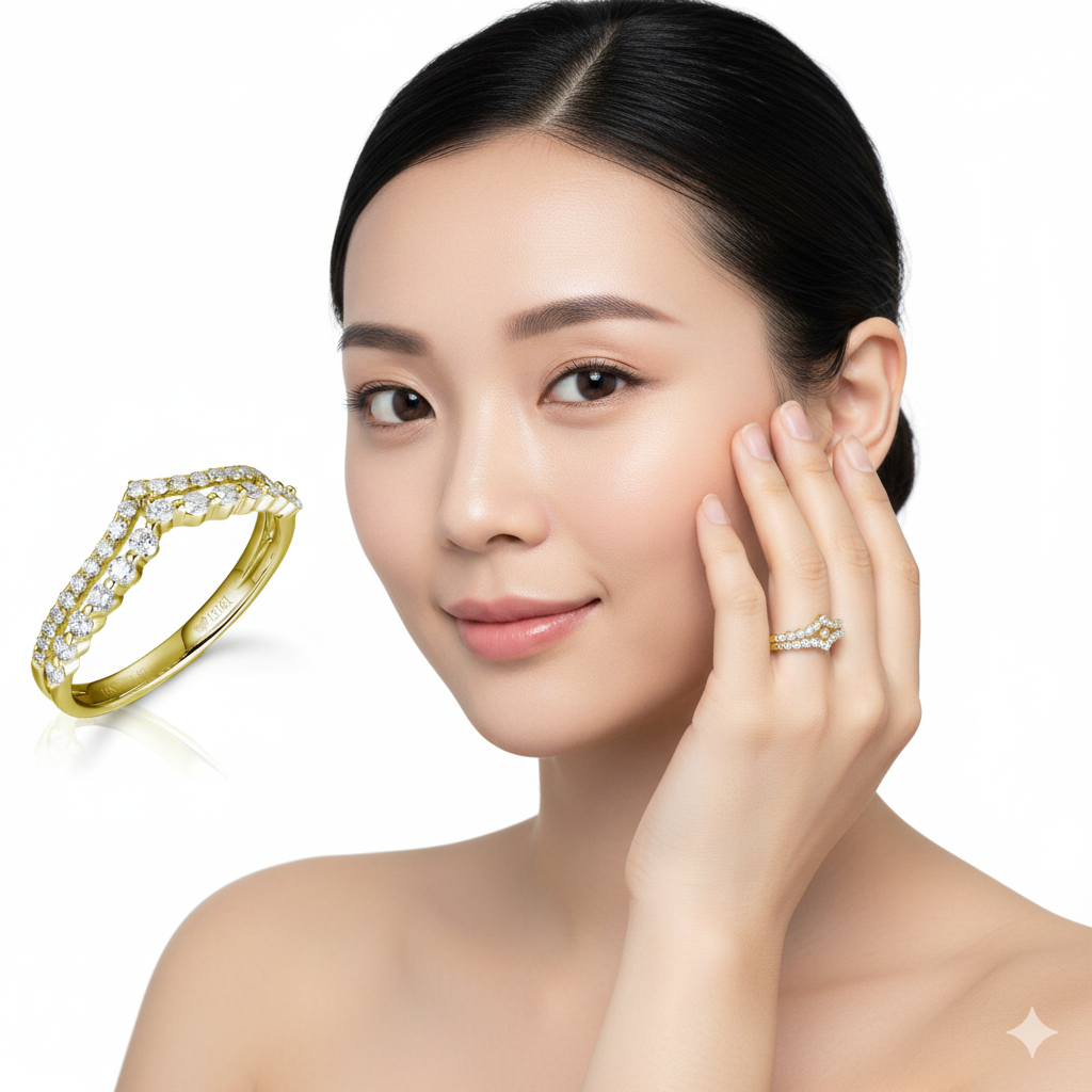 Yellow Gold Diamond Wedding Ring with Brilliant Cut