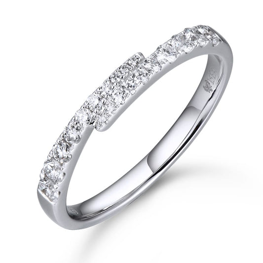 White Gold Plated Silver Band Ring with Round Cut Diamonds