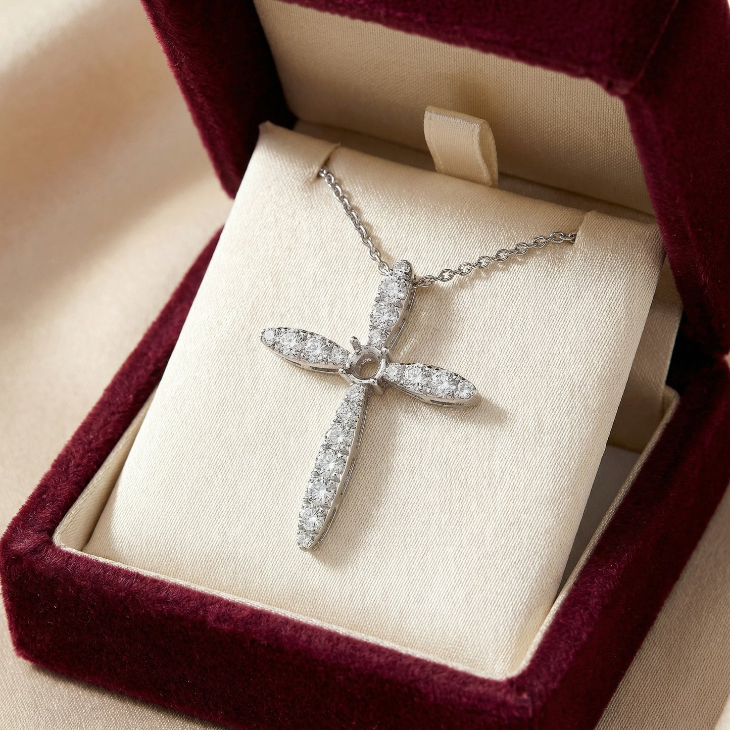 14KWG DIAMOND PRONG SET CROSS PENDANT