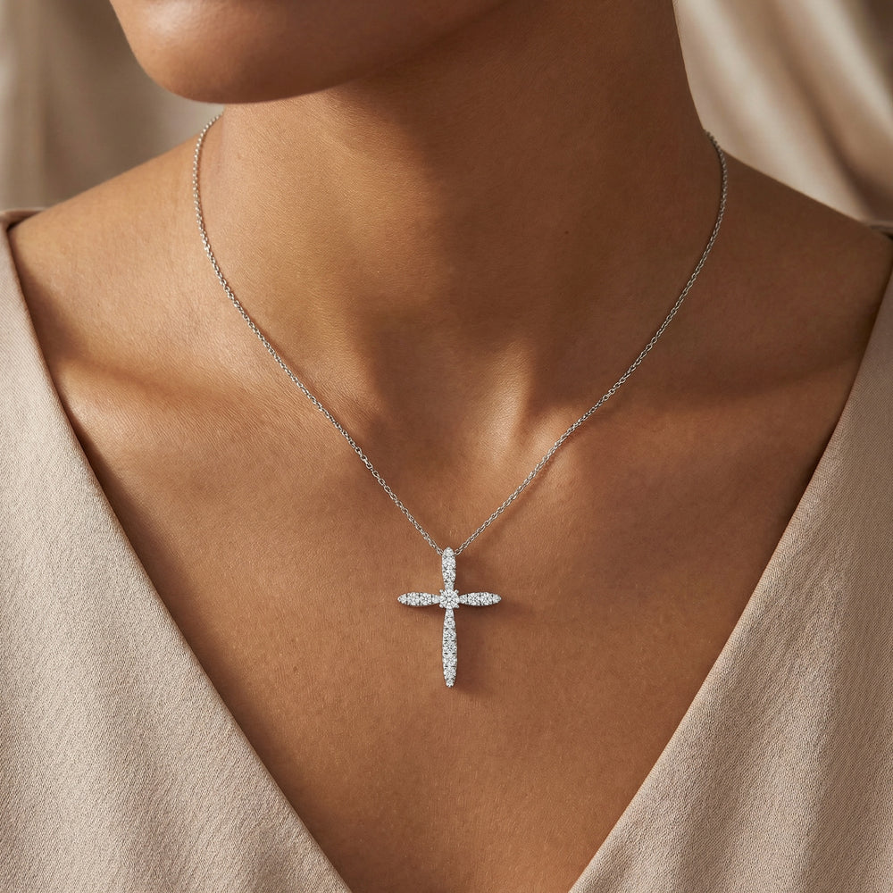 14KWG DIAMOND PRONG SET CROSS PENDANT
