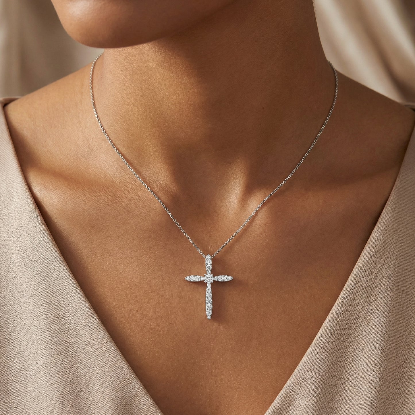 14KWG DIAMOND PRONG SET CROSS PENDANT