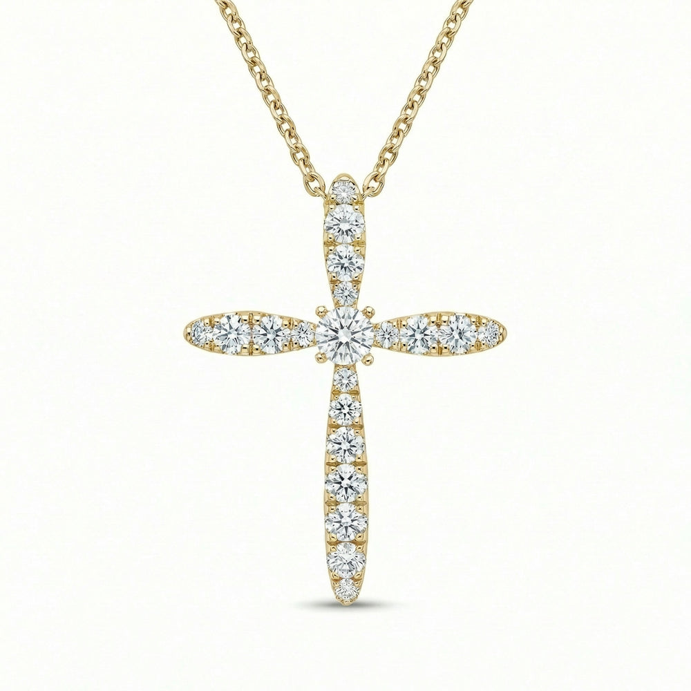 14KY DIAMOND PRONG SET CROSS PENDANT